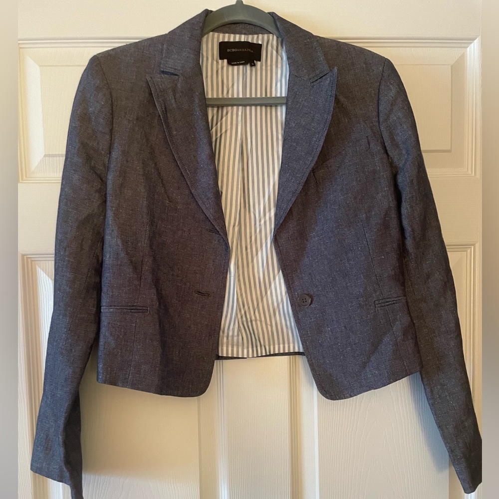 BCBG MaxAzria Denim Jacket and Pants Suit (Lightweight and Nearly New)